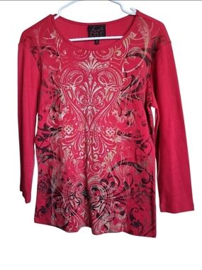 Y2K Grunge Boho Top - Ornate Scroll Print - Size M - 100% Cotton